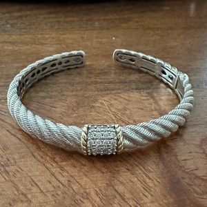 Vintage Judith Ripka 925 Silver CZ Station Cuff Bracelet